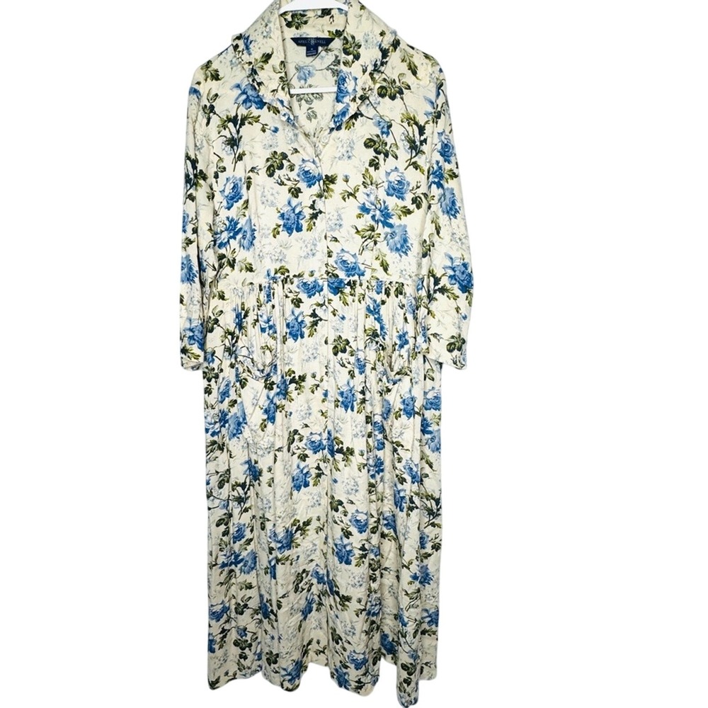 April Cornell Womens Midi Maxi Shirt Dress Floral Ruffle Long Sleeve Cottagecore
